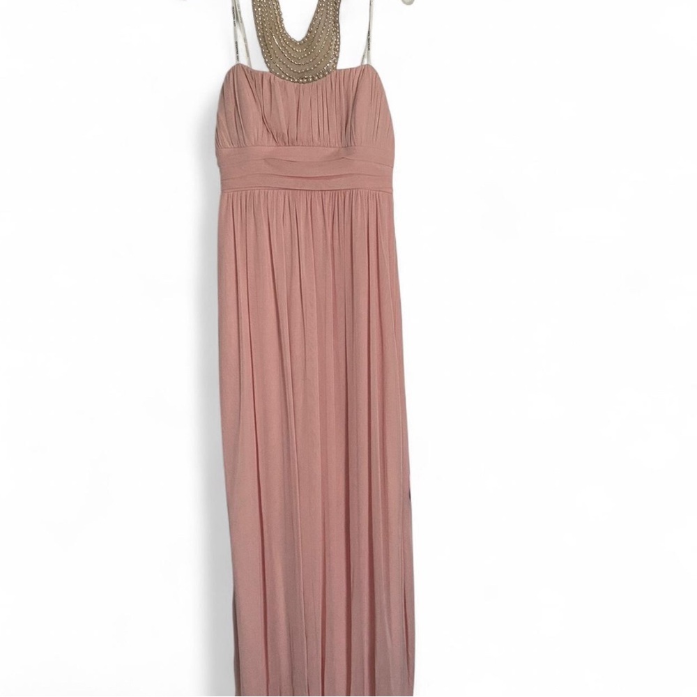 Pink strapless maxi dress beaded neckline by city triangles from David’s bridal